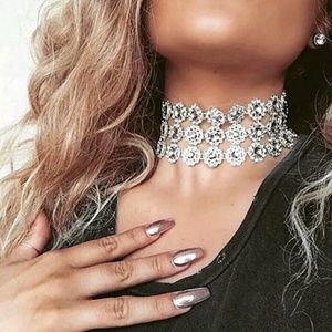 Silver crystal choker